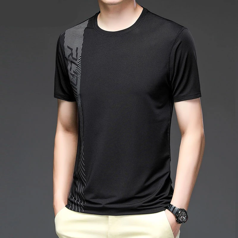 2023 Men's Ice Silk Sports Quick-drying Running T-shirt Summer Breathable Top Comfortable Slim Fit Shirt Thin Half Sleeve