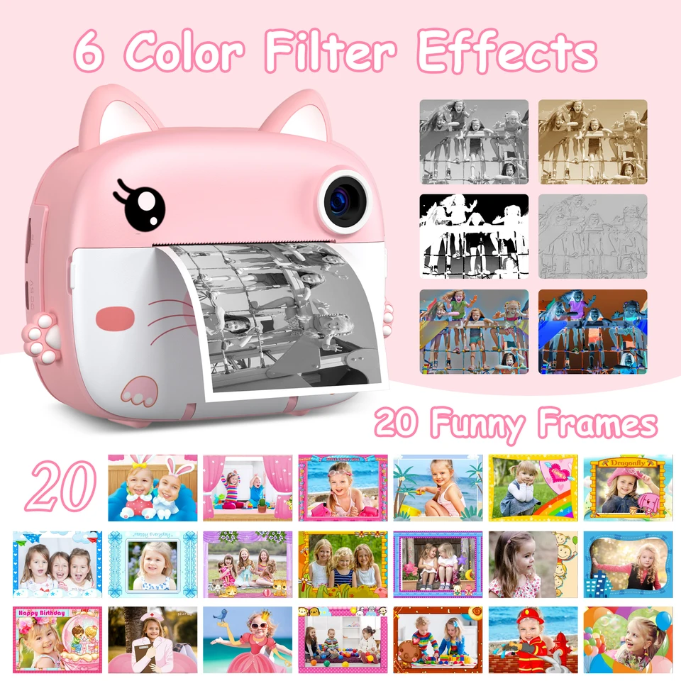 Christmas Gifts For Girls Eastcoo Kids Instant Print Camera - 1080P HD Digital Camera With 5 Paper Rolls & 32GB Card, Pink Toy Camera For Ages 3-12 Instant Camera - View #4