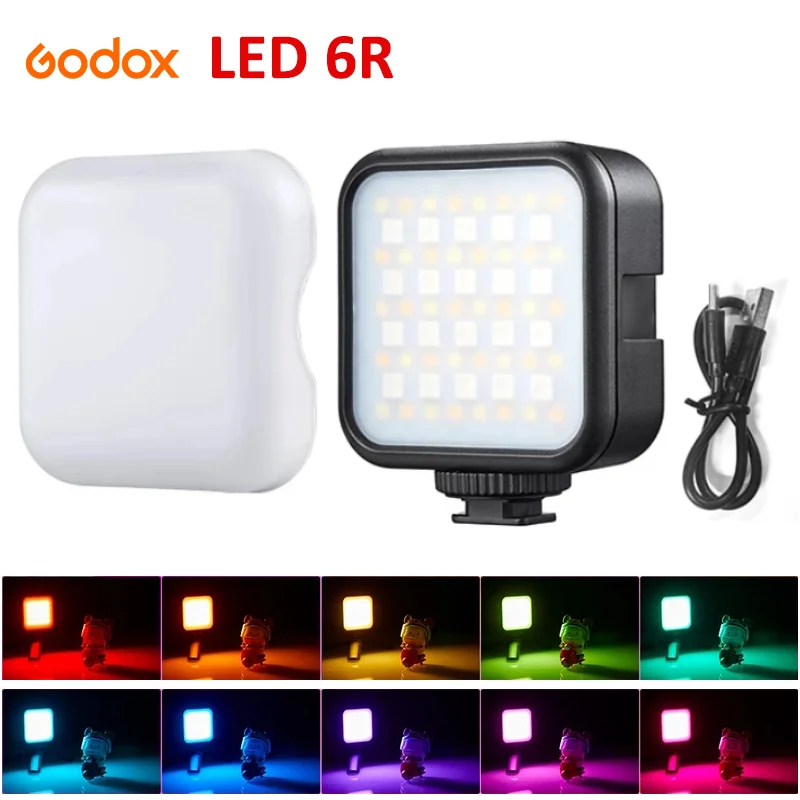 Godox LED6R RGB LED 비디오 조명, 내장 배터리, 카메라 스마트폰 촬영용 3200-6500K 조명, PK Ulanzi VL49