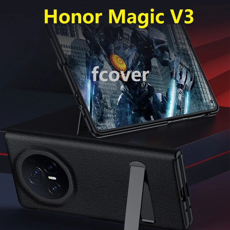 Luxury Magnetic Bracket Genuine Leather Case with Glass Film and Hinge Protection