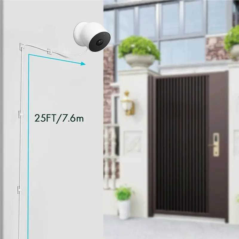 Google Nest Cam(2세대)용 ABJF 전원 케이블, 25FT/7.6M 방수 배터리 충전 케이블(어댑터 포함) 미국 플러그