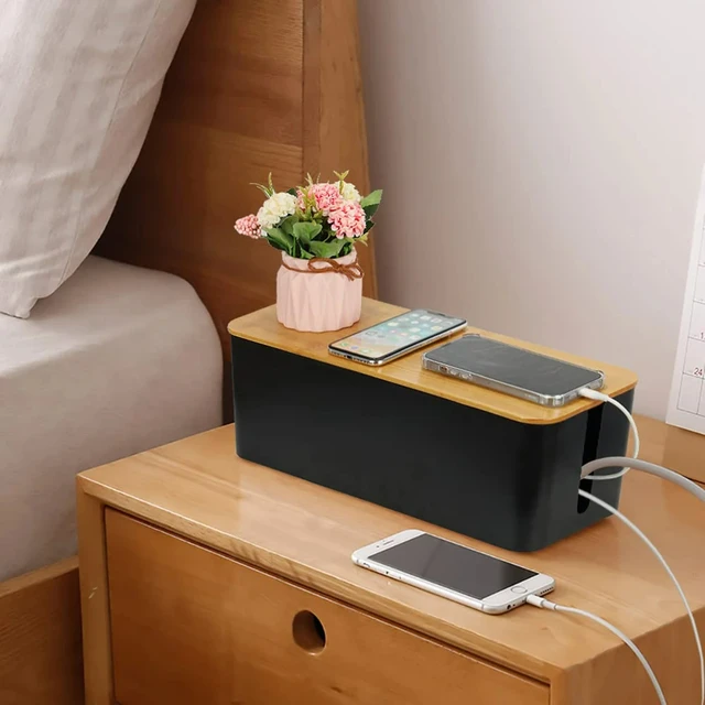 Cable Storage Box Wooden Power Line Storage Case Dustproof Charger Socket Organizer Wire Case Home Cable Winder Organizer 4