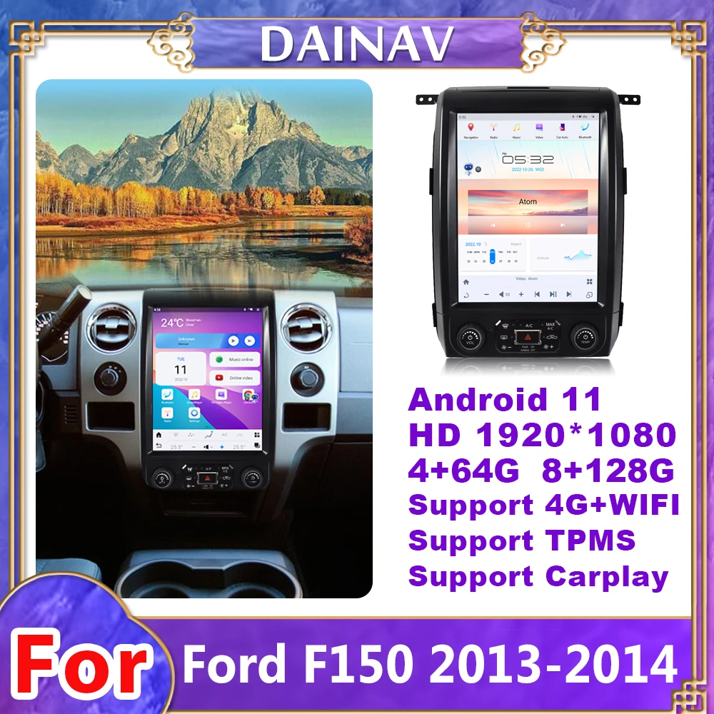 

Автомобильный радиоприемник 12,1 дюйма Qualcomm Android 11 для Ford F150 2013-2014 Тесла стиль Carplay навигация головное устройство DVD мультимедийный плеер