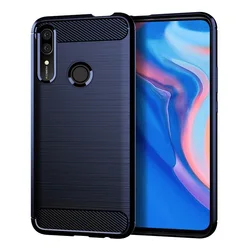 Premium Silicone Carbon Fiber Shockproof Phone Case - Luxury Matte Back Cover for Honor 9X Premium (Blue)