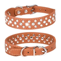 Sparkling Adjustable Rhinestone Pet Collars for Small Dogs & Cats - Anti - Loss Design (Brown)