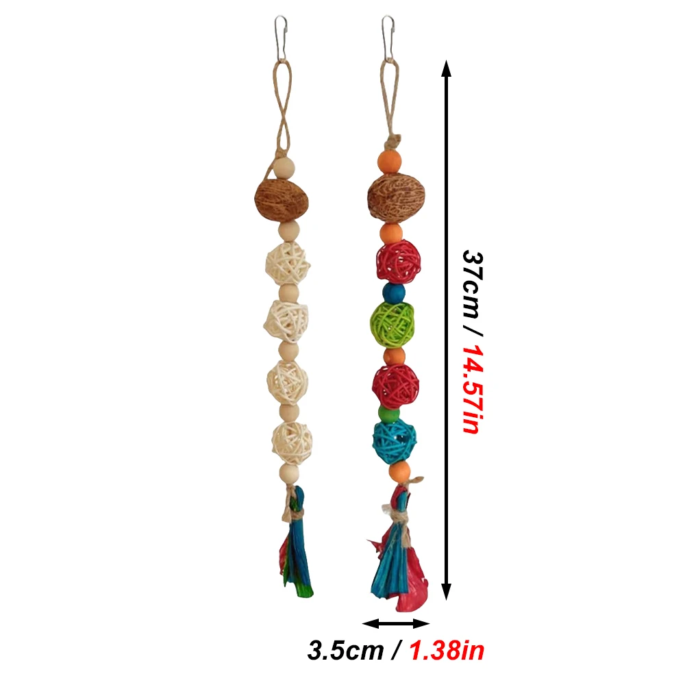 1pc Random Color Rattan Ball Bead Bite Toy Grinding Teeth Hanging Chew Toy for Parrot Bird Hamster Entertainment Cage Decoration