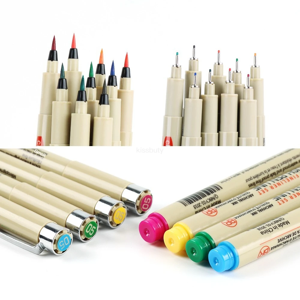 9 색 소프트 브러시 다공성 포인트 펜 드로잉 디자인 스케치 마이크론 펜 0.5mm Fineliner Neelde 드로잉 펜 용품