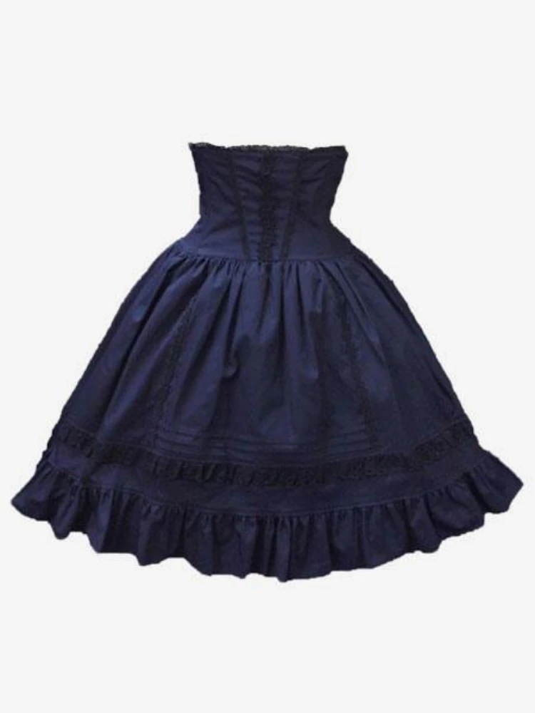 Classic Lolita Skirt SK Cotton Ruffles Two Tone High Rise Lolita Skirt woman sexy open crotch mini jean skirt summer three hidden zippers short dress high rise crotchless clubwear outdoor easy pants