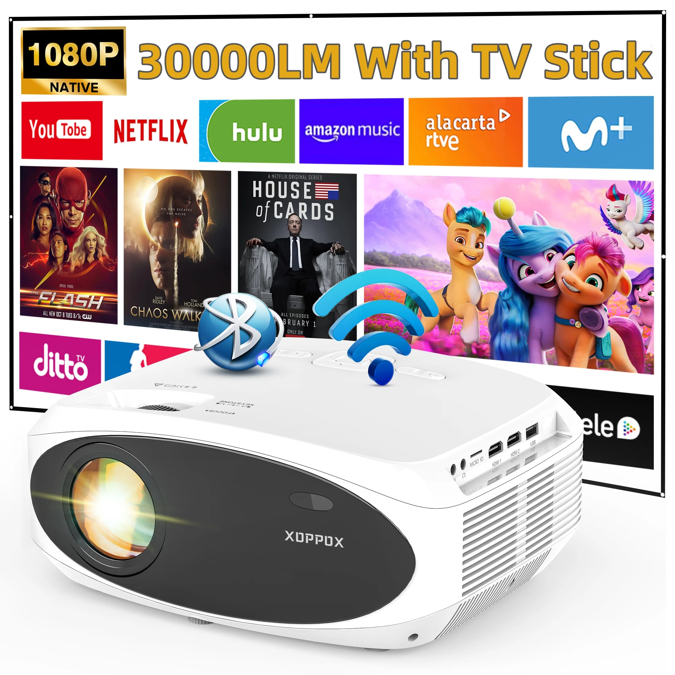 30000LM Portable 4K Projector 5G Fast Wifi BT5 Home Cinema Beamer Wired Wireless Connect 1080p Native Projector with TV Sticks