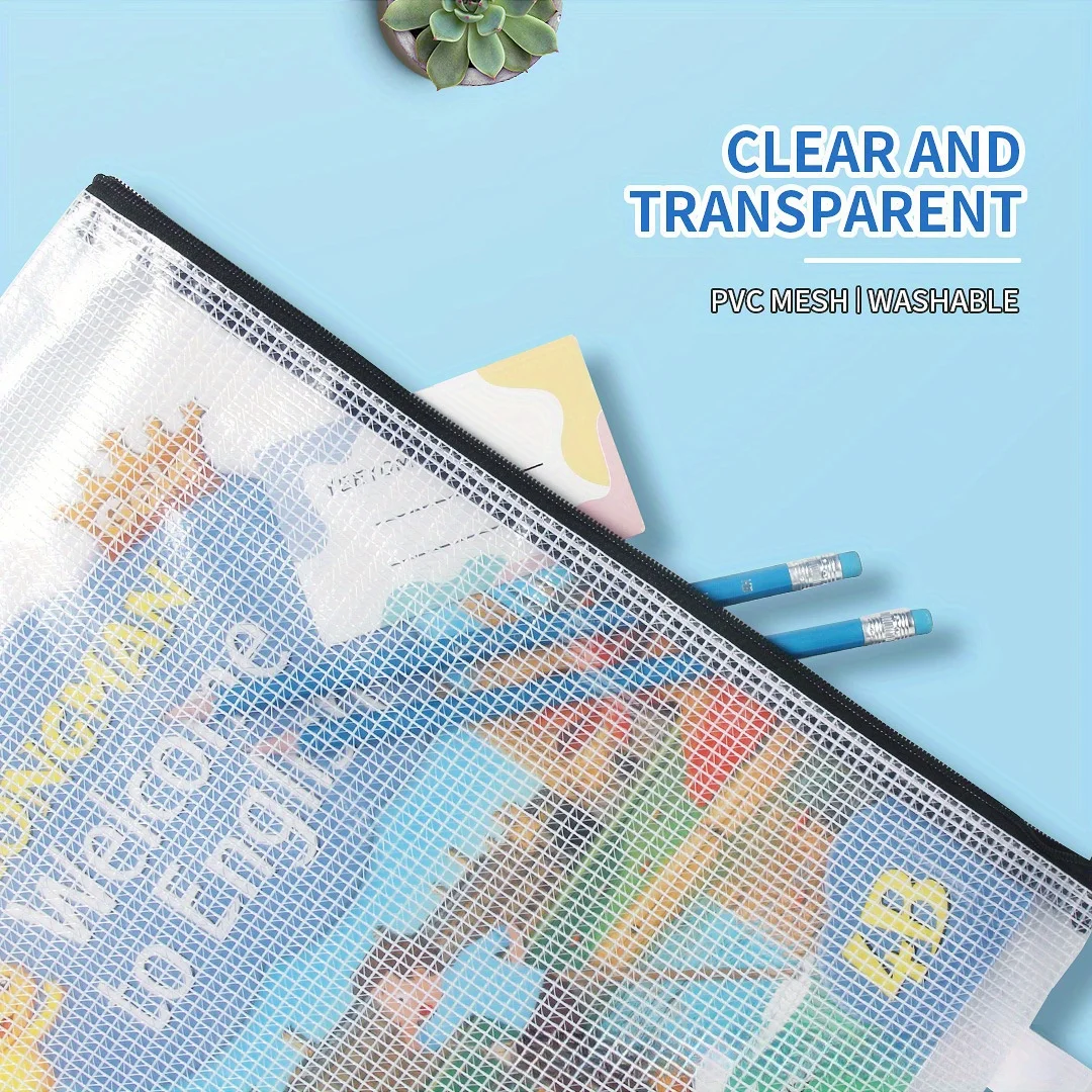 Clear Mesh Zipper Storage Bags for School and Travel Organization