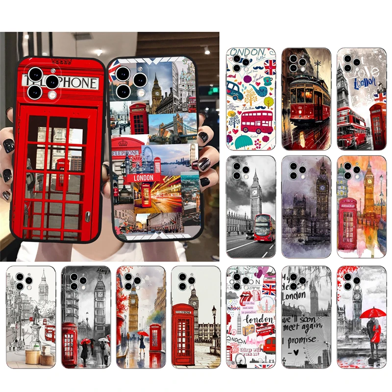 

London Bus Telephone Box Big Ben Phone Case For iphone 15 14 Pro Max 13 12 11 Pro Max XSMax XR 12 13 mini 14 Plus Shell