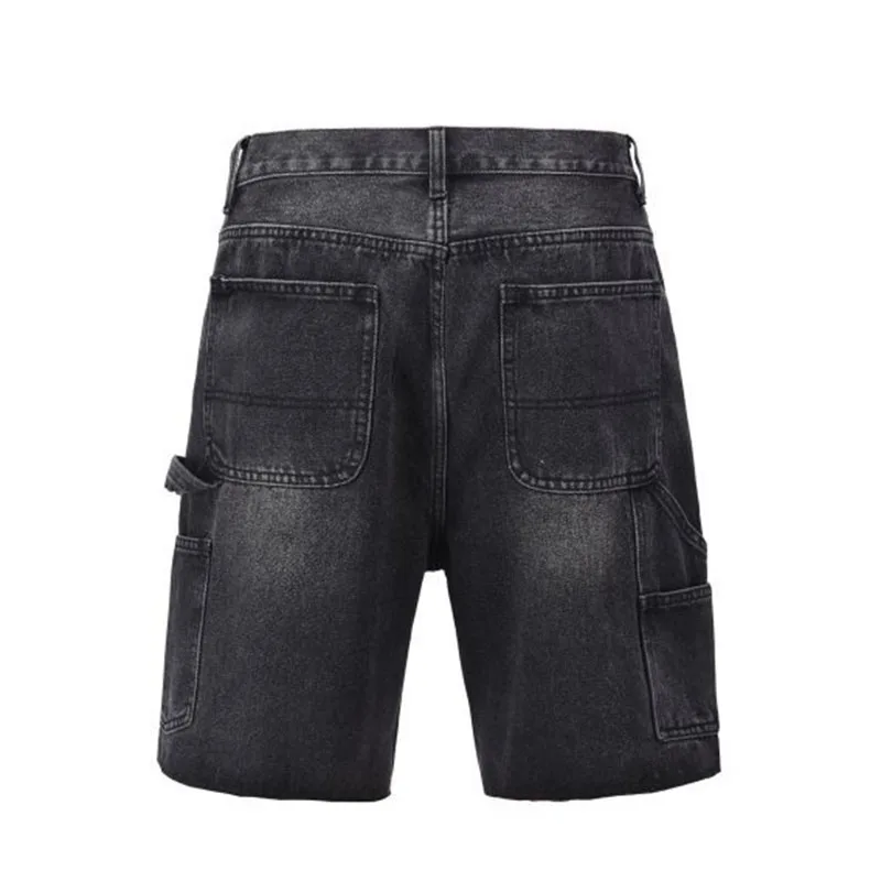 Retro Washed Denim Shorts Men's Straight Fold Jeans Shorts Streetwear Hip Hop Cowboy