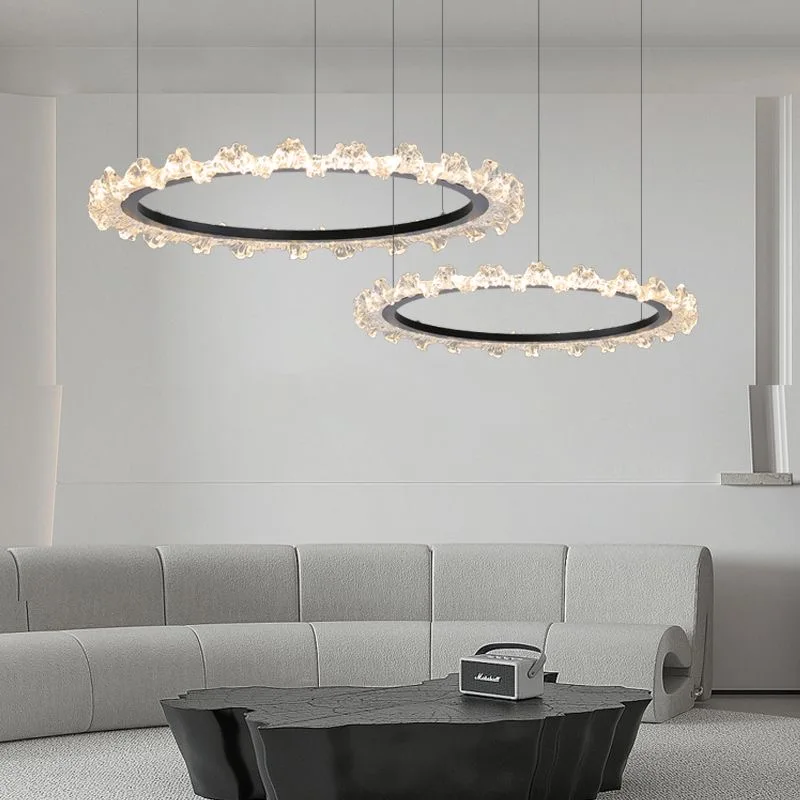 Luxury crystal pendant light gold ring LED living room light dining room light bedroom designer dimmable circular crystal light