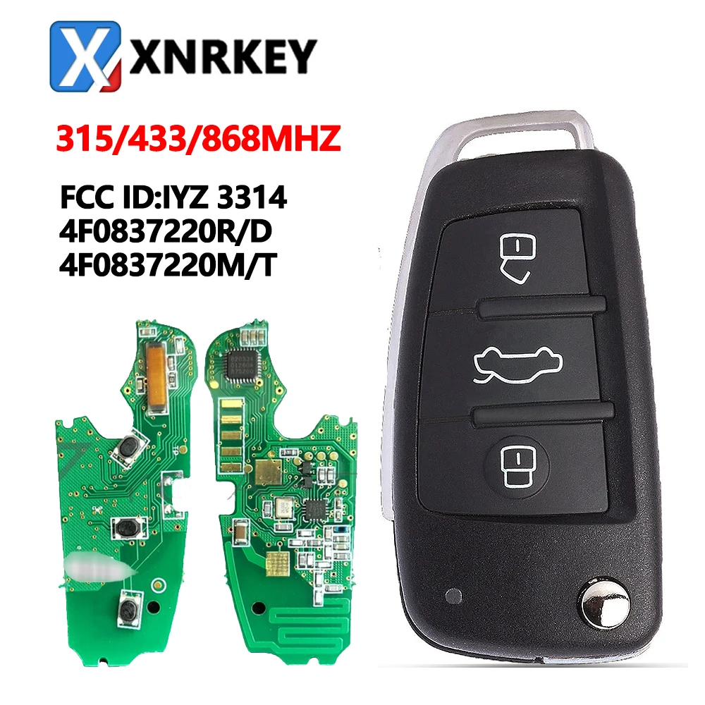 

XNRKEY 3 Button Car Remote Key 8E Chip 315/433/868Mhz for Audi A6 S6 Q7 2004-2015 FCC: IYZ 3314 P/N: 4F0837220R/D 4F0837220M/T
