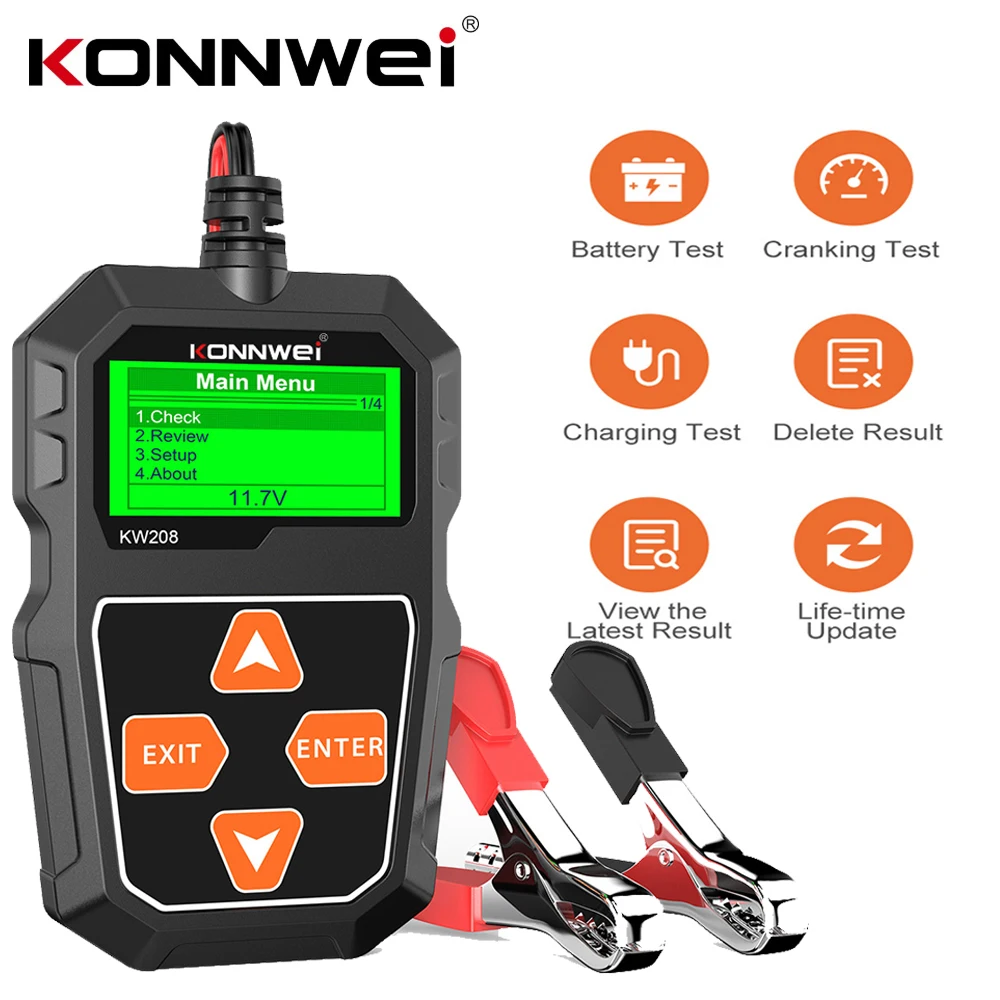 Konnwei Kw208 Tester Per Batterie Per Auto 12 V Tester Di Ricarica Circut Per Analizzatore Di Batterie Da 100 A 2000Cca Utensili Per Batterie Da 12 Vo