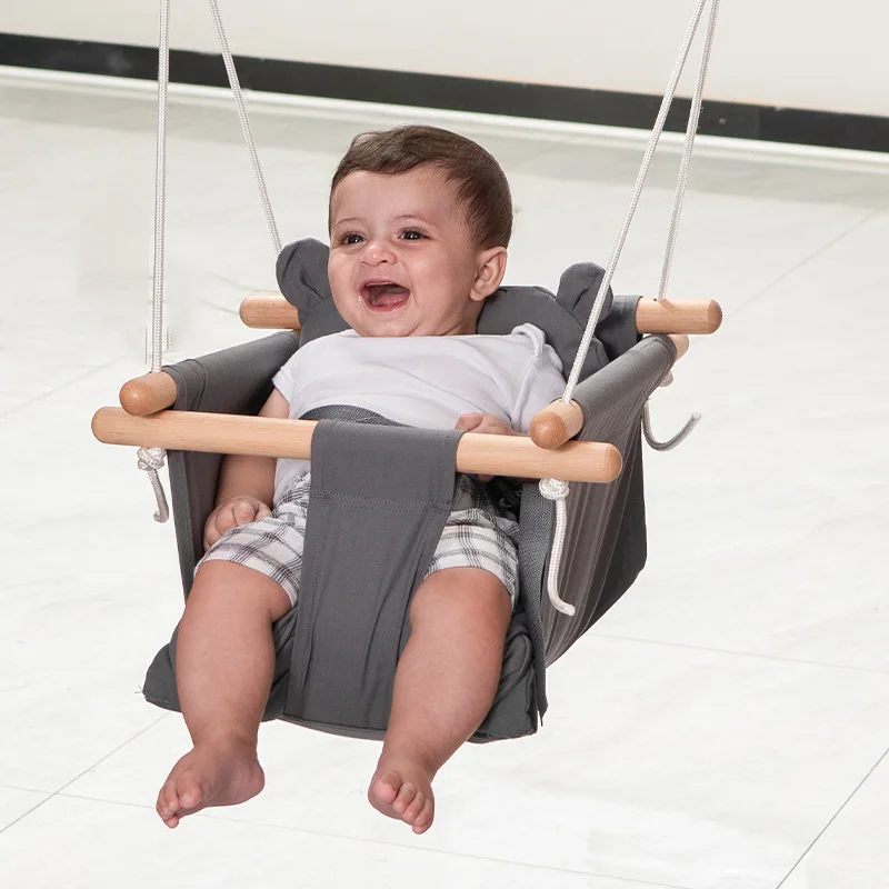 Multifunctional Wood Cloth Baby Swing Hanging Basket Young Kids Toy Baby Swing Patio Swings images - 6