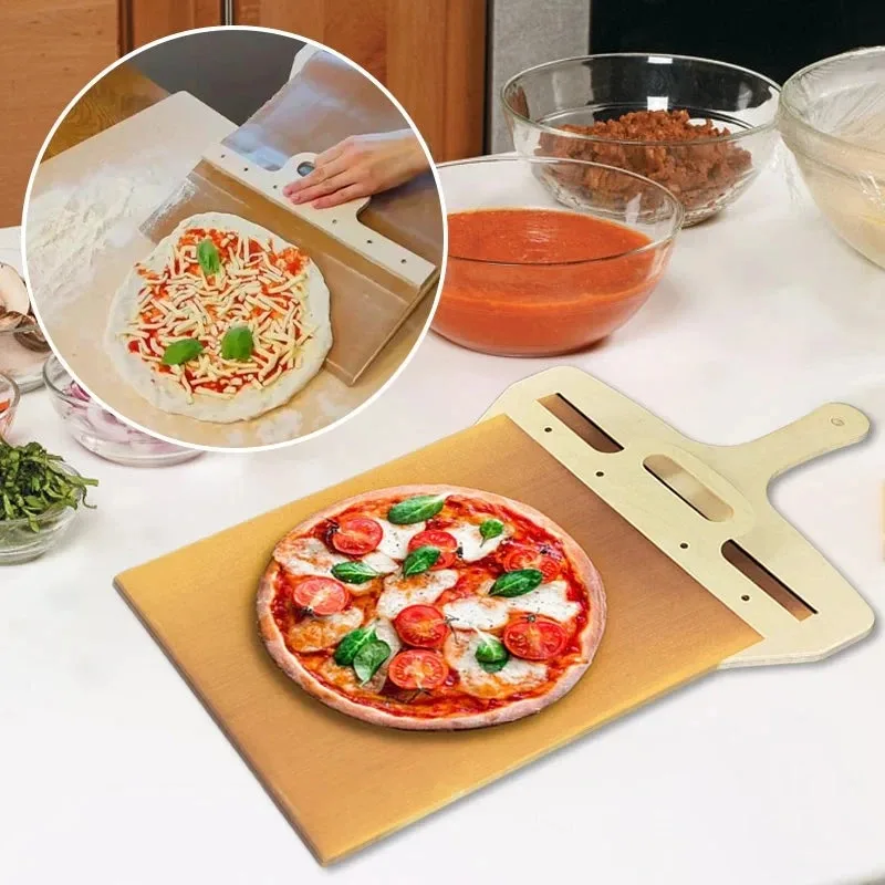 Sliding Pizza Peel Shovel Kitchen Baking Tool Foldable Wooden Handle Transfer Tray Multi functional Pizza Spatula Paddle