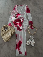 2025New Low Waist Bikini Sets And Cover Up Sexy Women Swimsuit Swimwear Three Piece Set Print Floral Brazilian Beachwear biquini