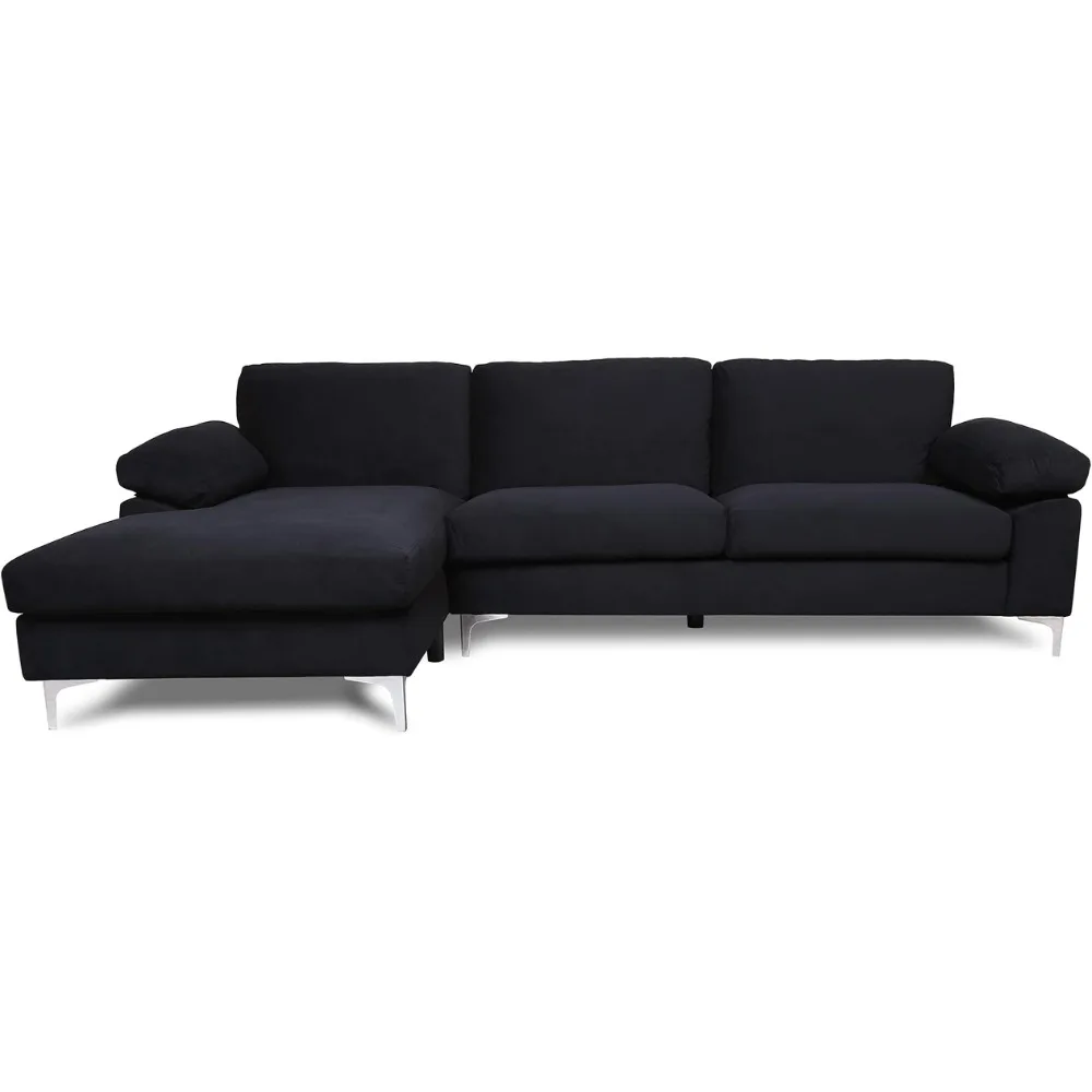 

103.5" L-Shaped Sectional Sofas, Modern Velvet Upholstered 2-Seater Couch with Left Chaise Longue, Metal Leg, Removable Seat