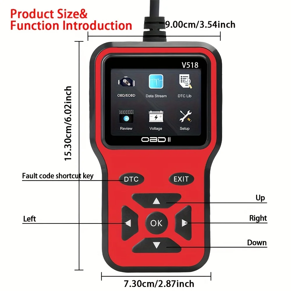 OBD2 Scanner OBD2 Scanner V518 Instant Code Reader & Voltage Check Full System Diagnostics for OBDII/CAN Cars 10s Fault Analysis