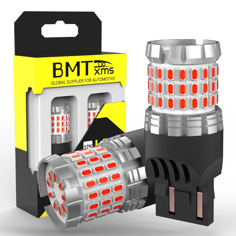 

BMTxms 2Pcs T20 Led W21W W21/5W Canbus Red LED Rear Brake Light For Car No Hyper Flash 7440 7443 WY21W Auto Stop Tail Lamp Bulbs