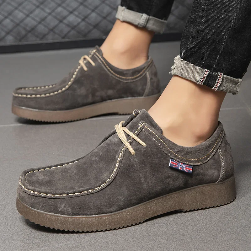 Leather Shoes Autumn Men Casual Shoes Suede Leather Work Shoes Male Lace-up Flats Sneakers Platform British Business Party Dress 38-44