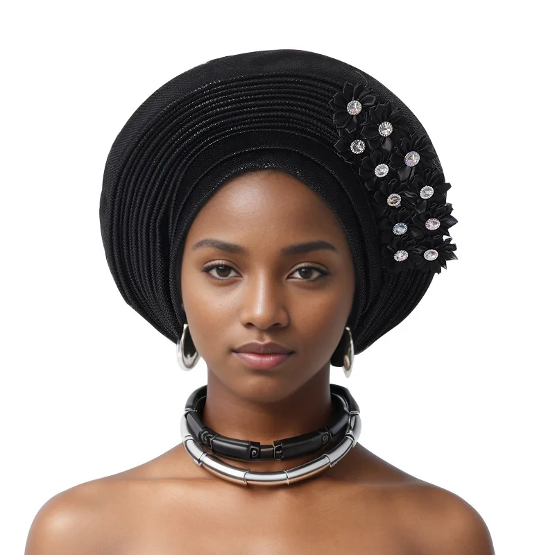 

African Headtie Turban Nigerian Wedding Geles Aso Oke Fabric Muslim Headwear Gele Female Head Wraps Sego Headtie Auto Gele