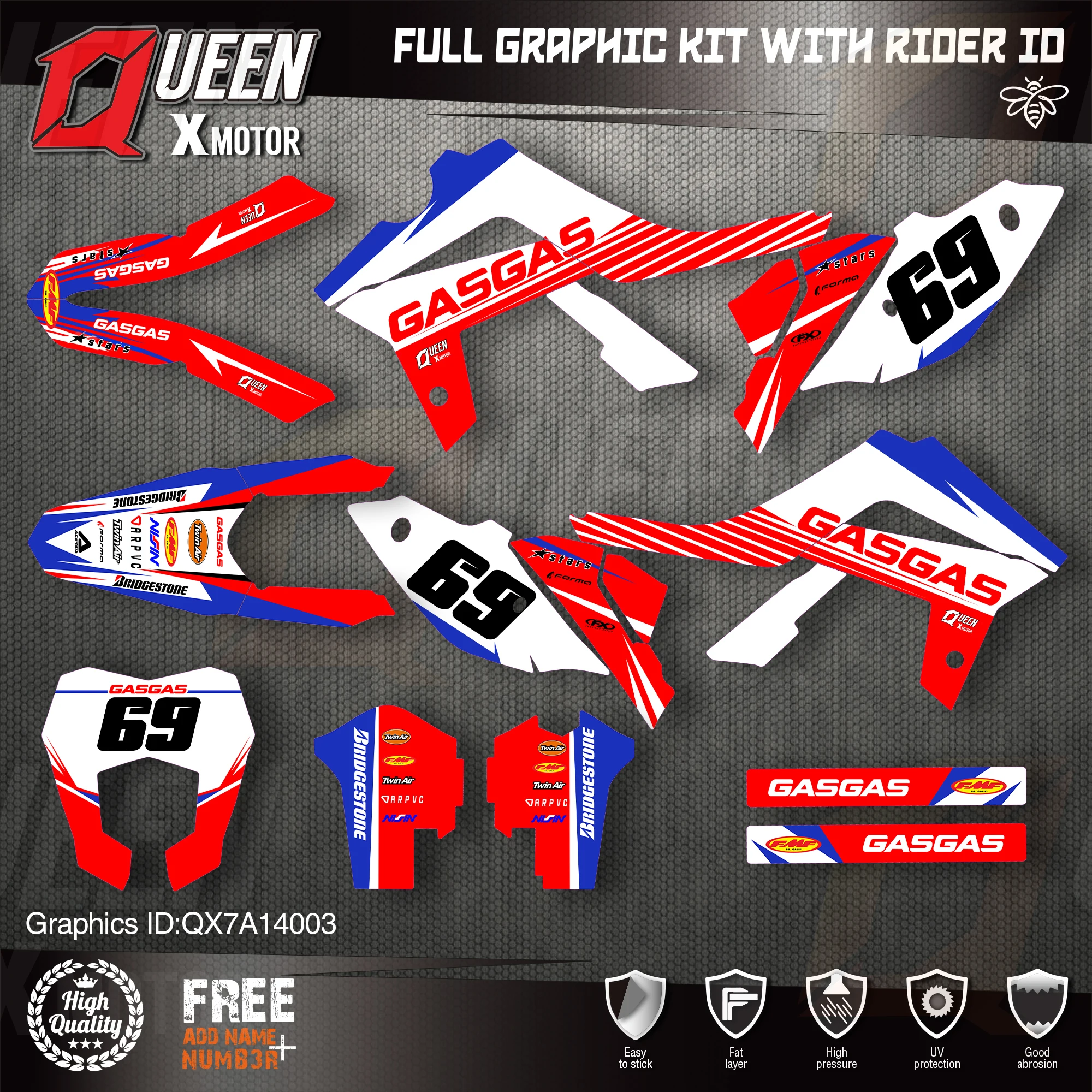 

QUEEN X MOTOR Custom Team Graphics Backgrounds Decals 3M Stickers Kit For GASGAS 2014 2015 2016 2017 EC 003