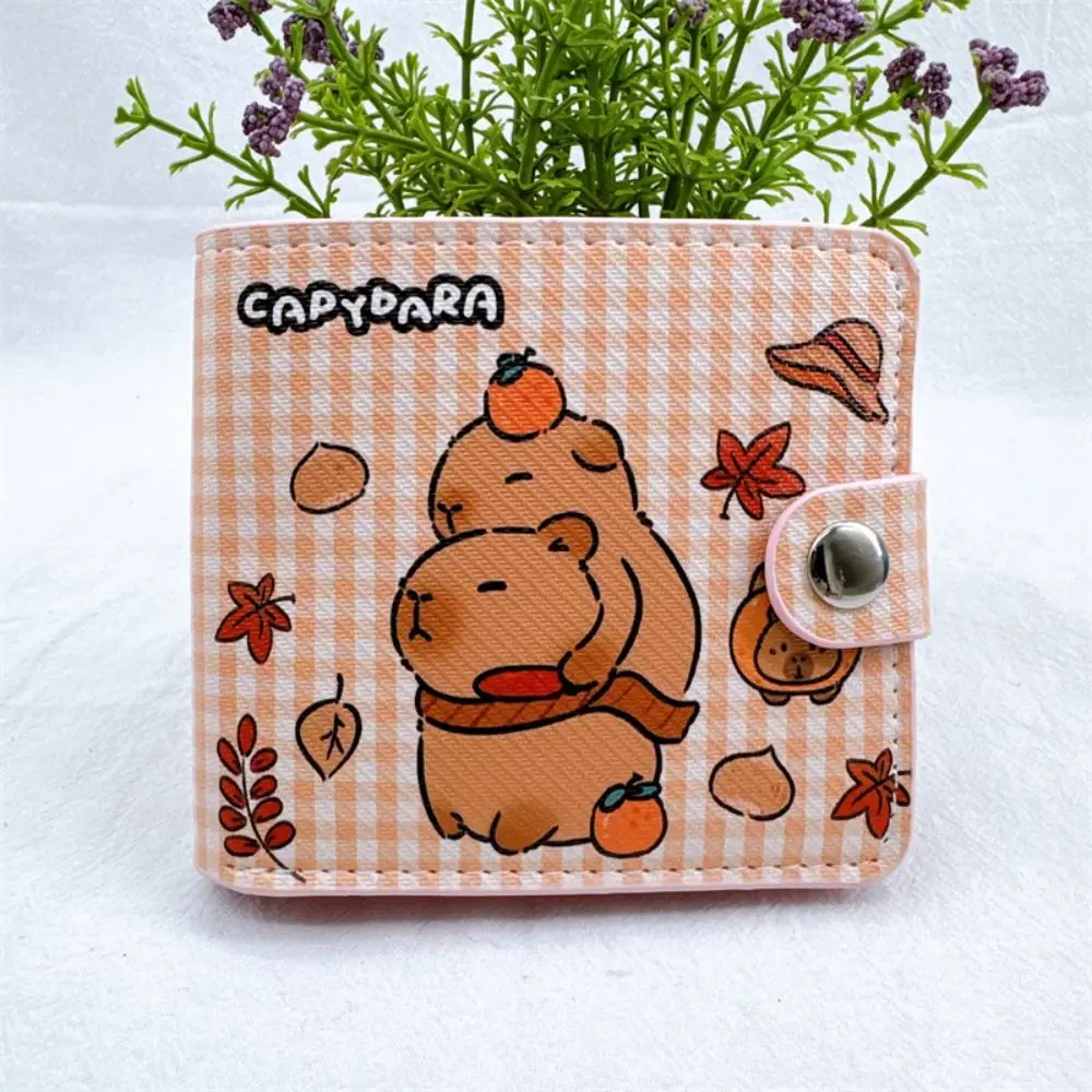 Cute Cartoon Capybara Coin Purse With Buttons PU Leather Card Holder Mini Short Wallet Women Girls Money Bag