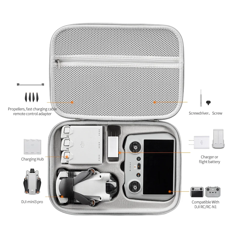 Carrying Case for DJI Mini 3/Mini 3 Pro Storage Bag Suitcase Mini 3 Drone Accessories Handbags PU Splash-proof Shoulder Bag XFJI