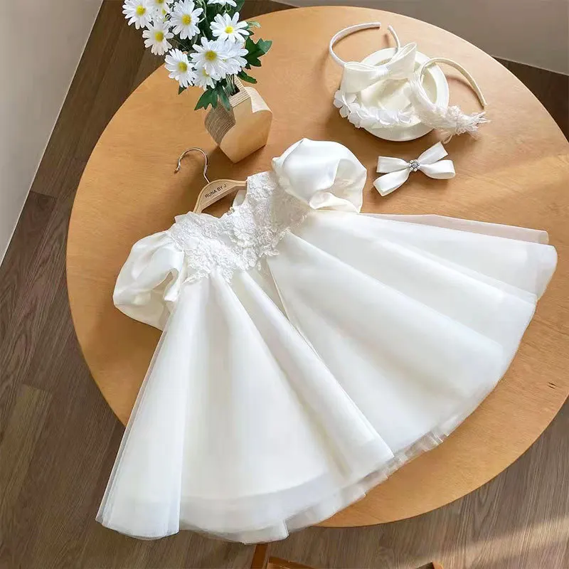 

2023 Little Girls Princess Tulle Dress Infant Girl Embroidery Baby-Doll A-line Dresses Young Children Birthday Baptism Clothing