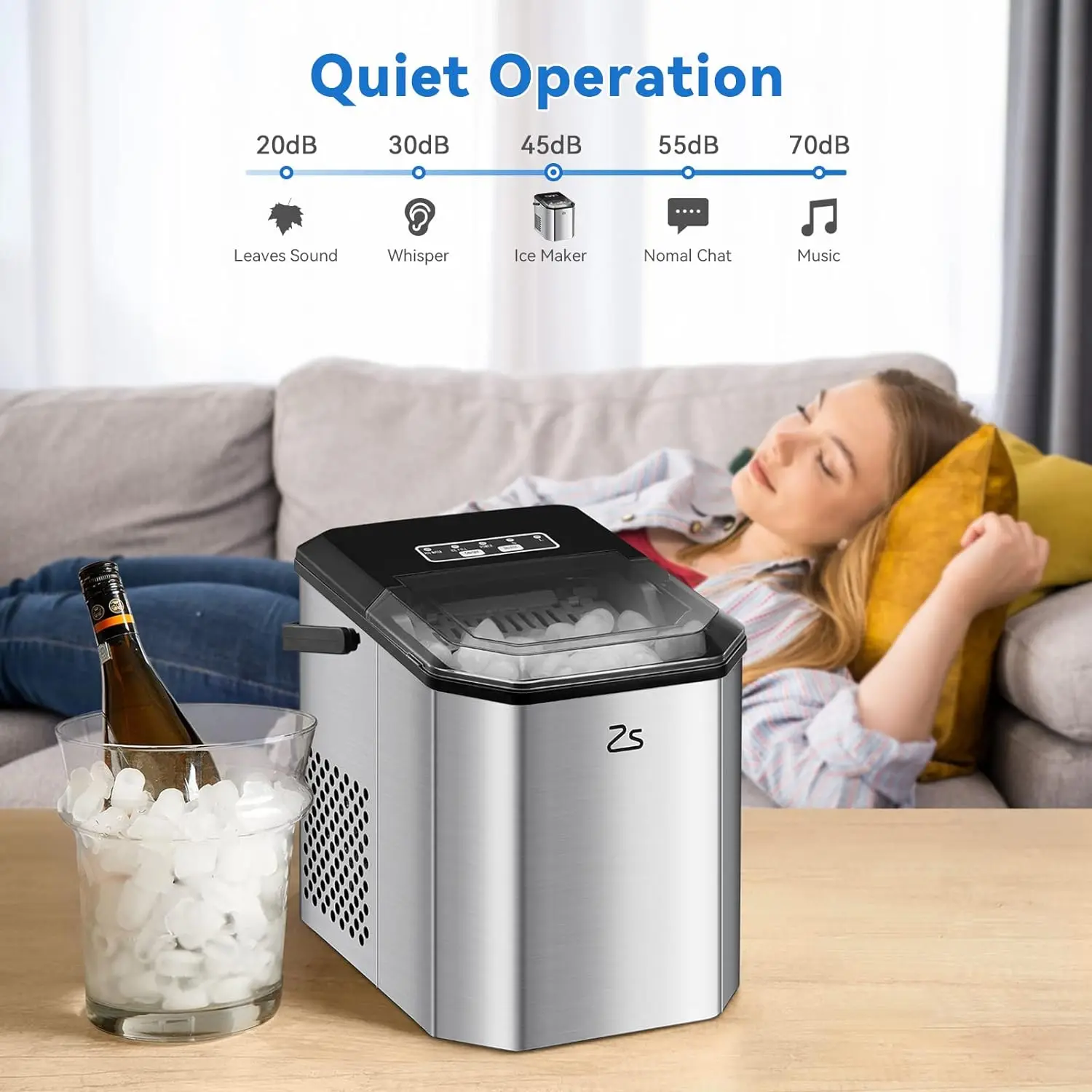 Ice Maker Countertop with Bullet Ice&Ice Scoop, 10,000pcs/26Lbs/Day, 45lb Quiet Design and Self-Cleaning Stainless Steel Kitchen