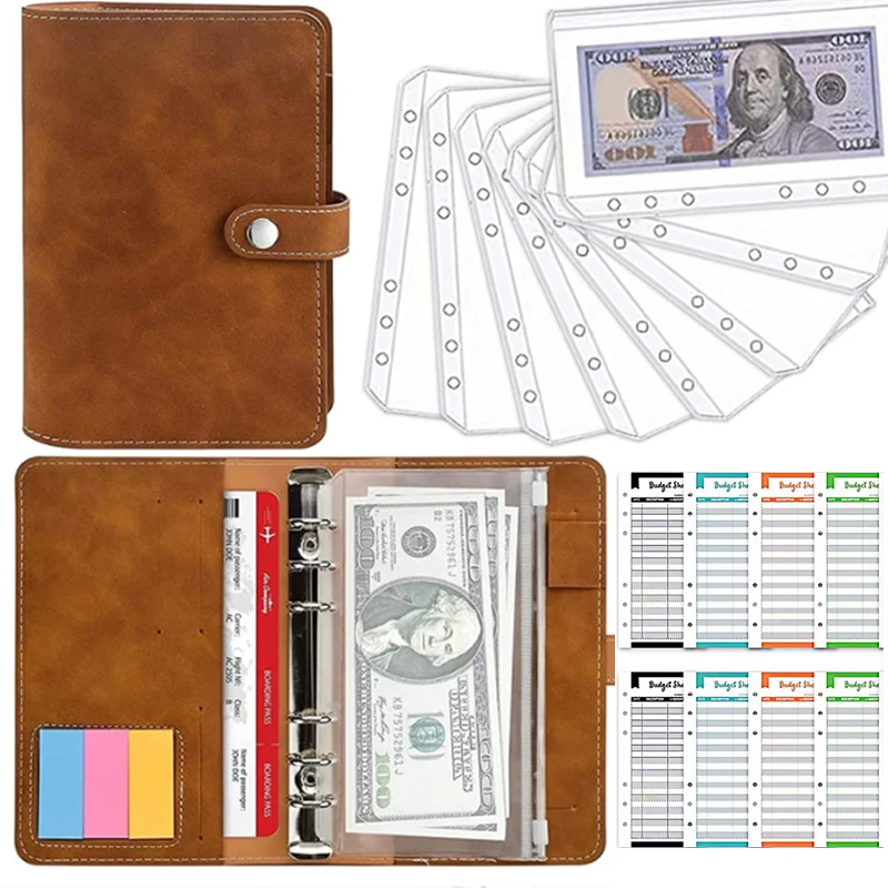 New PU Leather A6 Binder Budget Planner Notebook Cash Envelope Organizer System with Clear Zipper Pockets Expense Budget Sheets new pu leather a6 binder budget planner notebook cash envelope organizer system with clear zipper pockets expense budget sheets