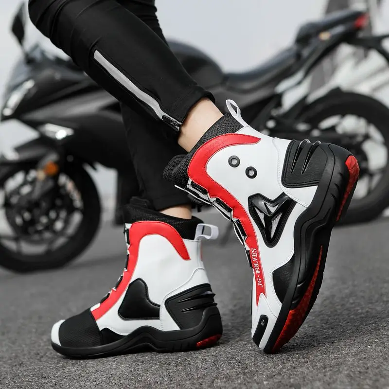 Waterproof Motorcycle Boots Men's Mid-Calf Motorcycle Protective Boots Rubber-Soled Off-Road Shoes Shoes