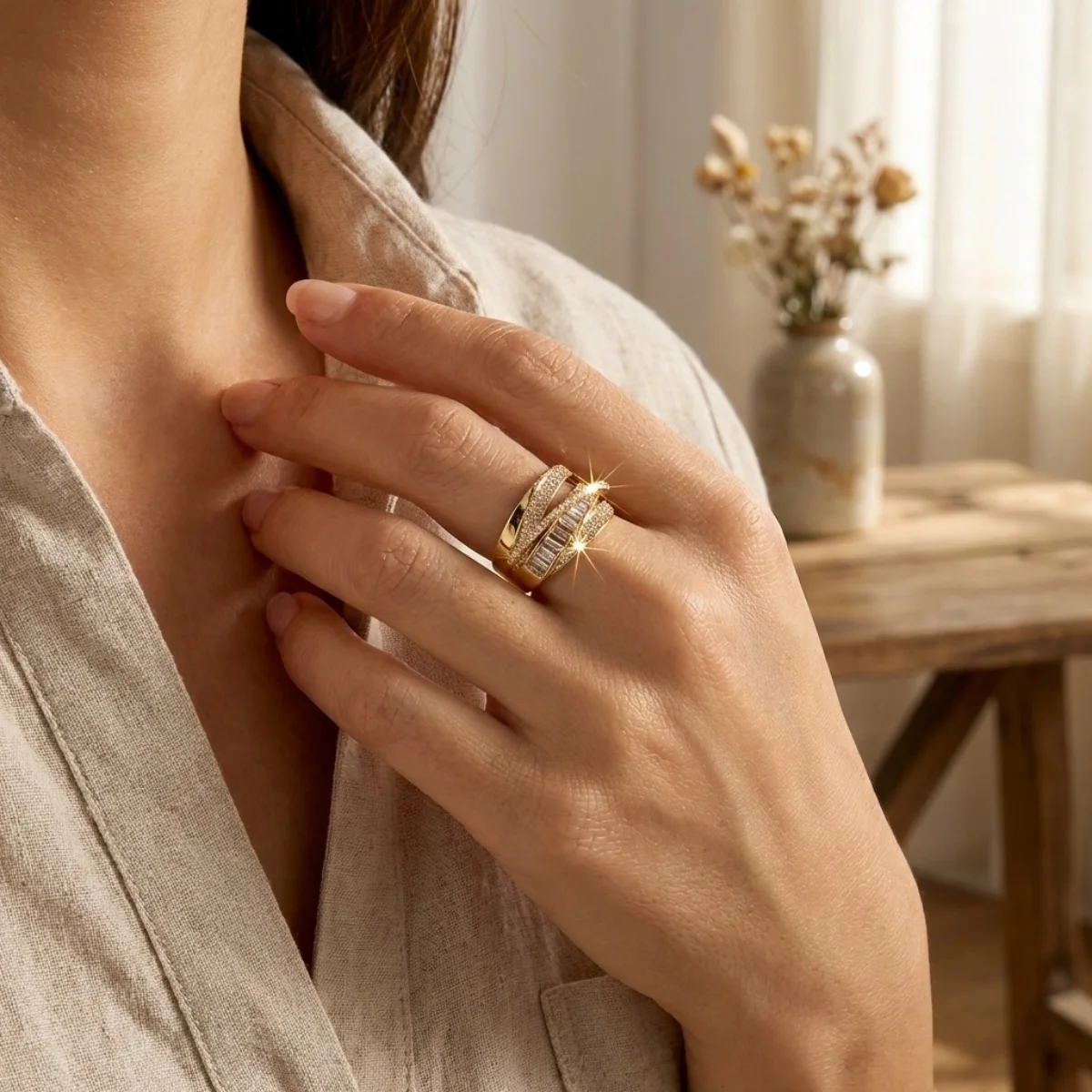Minimalistische, gedrehte, unregelmäßige Messingringe mit eingelegtem CZ-Zirkon, offene Fingerringe für Damen und Herren, modischer geometrischer Ringschmuck – Detail 15