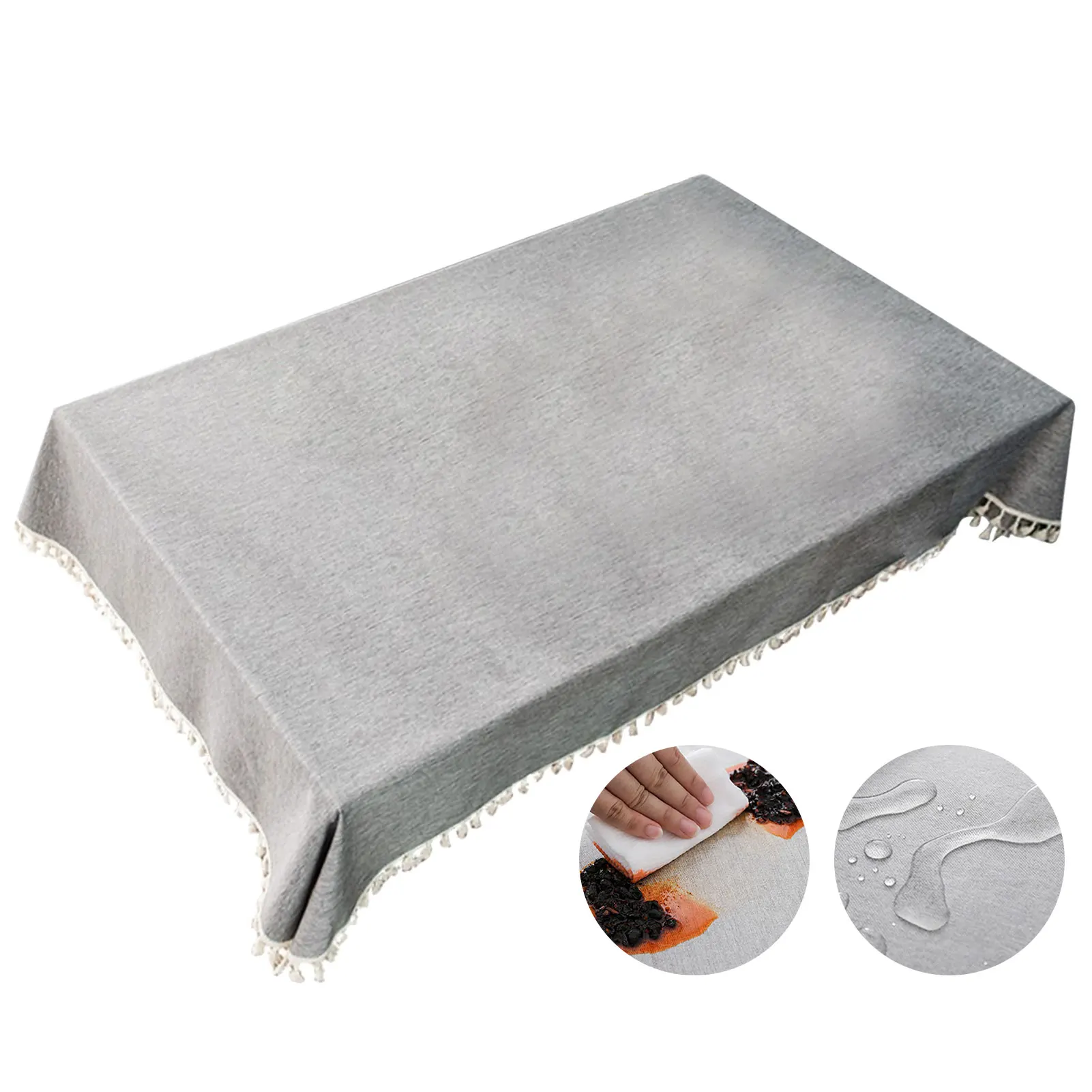 Fringed Cotton Linen Tablecloth Washable Crinkle-resistant Rectangular with Tassel Heavy Duty Spill-proof Table Cover |