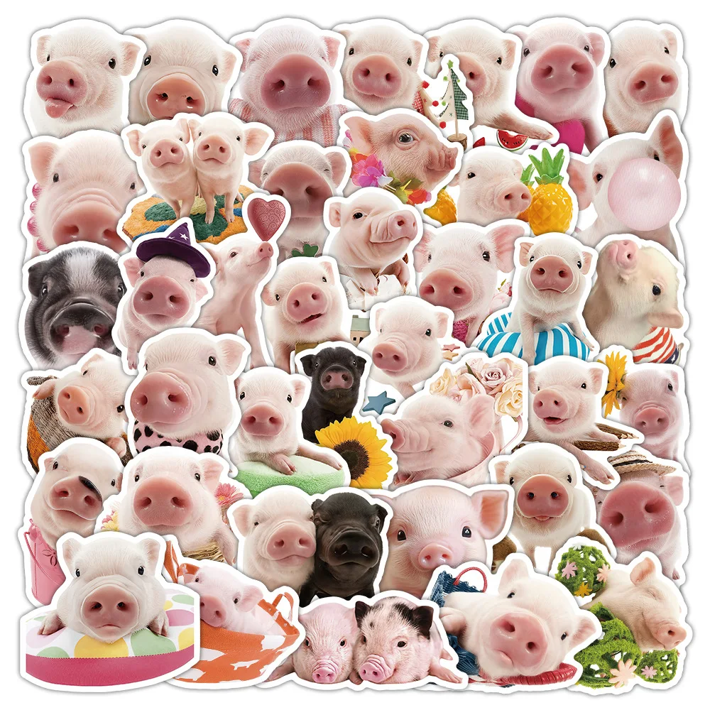 50PCS 귀여운 현실적인 돼지 스티커 어린이 학생 문구 노트북 창문 자동차 방..