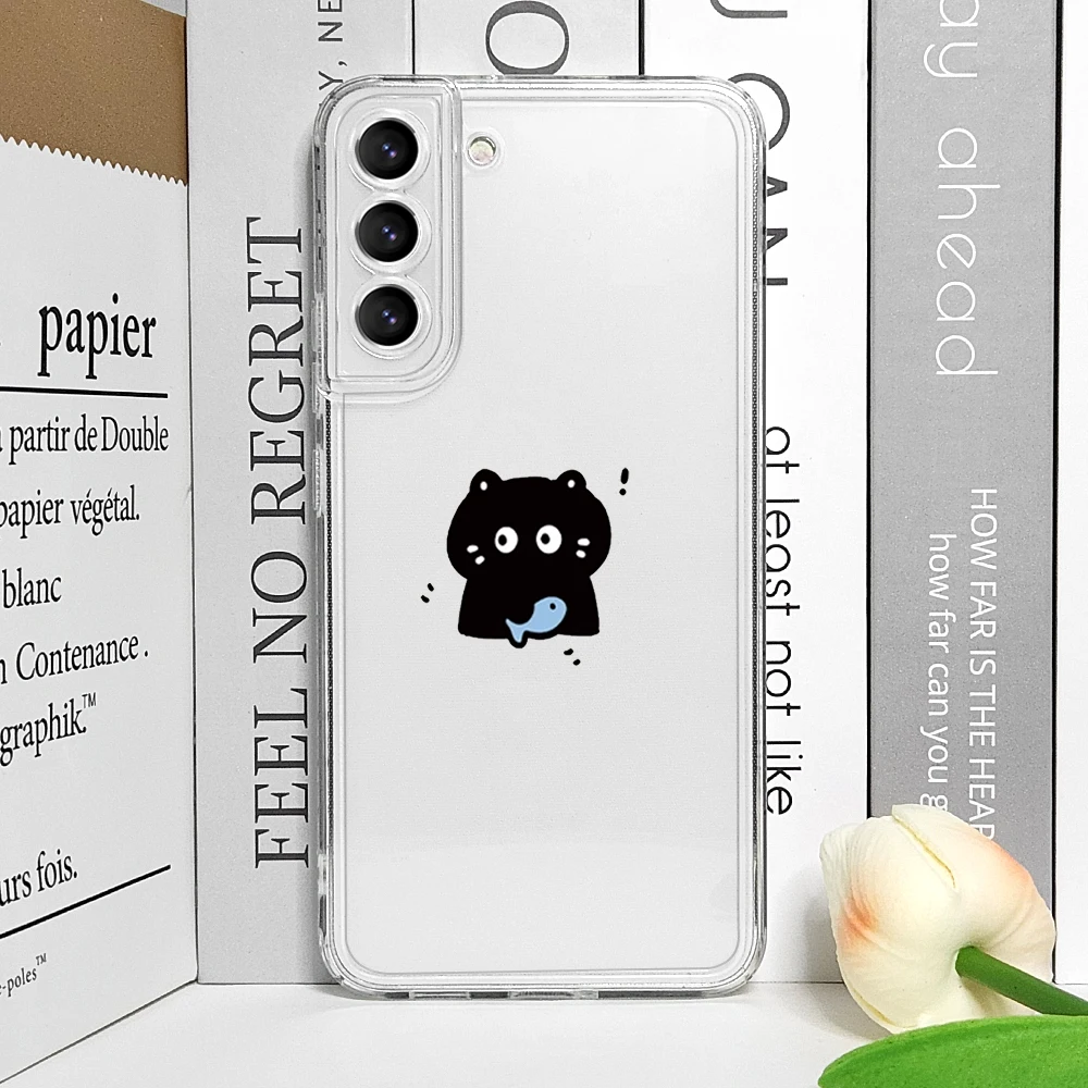 Whimsical Cartoon Cat & Fish Couple Clear Soft Phone Case