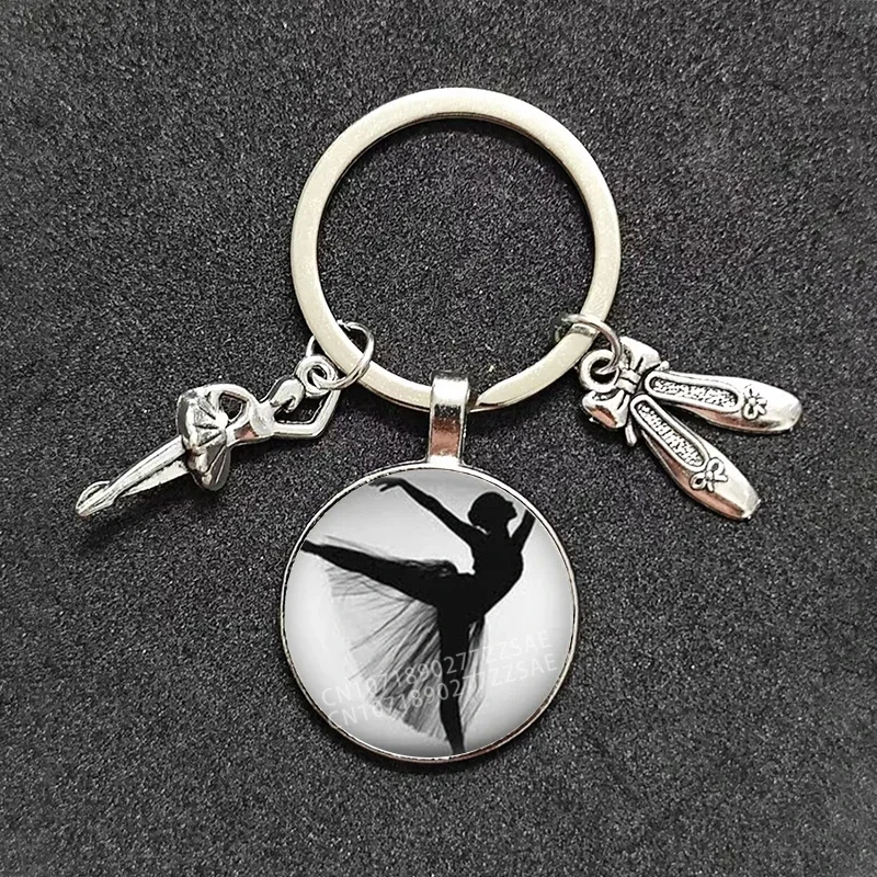 Ballet Dancer Figure Silhouette Keychain Glass Convex Ballet Girl Oil Painting Keychain Suitable For Girls Who Love Dancing
