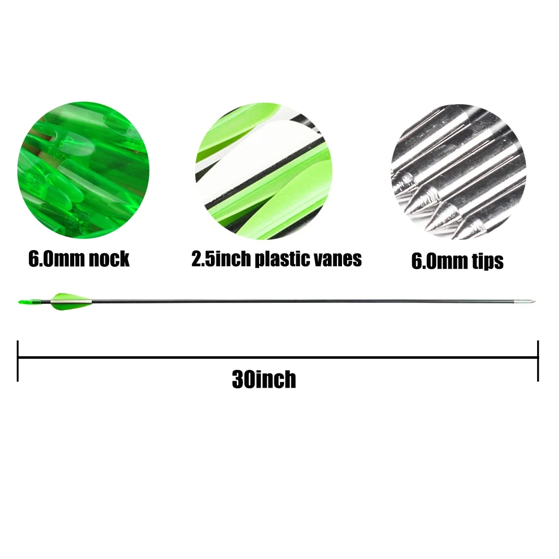 12PCS Fiberglass Arrow 6mm Shaft 26/28/30