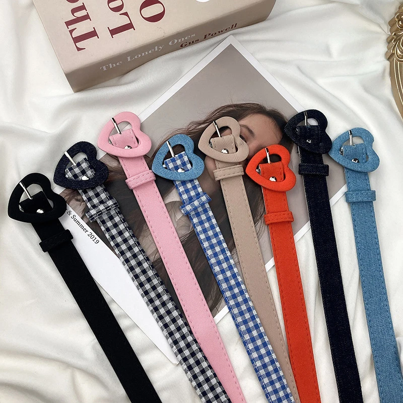 

1PC Female Personality Dress Waistband Heart Denim Belt For Women Love Buckle New All-Match Jeans Belts Ladies Fabric Strap