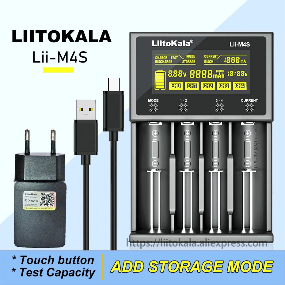 

Liitokala Lii-M4S Lii-500 Lii-402 Lii-202 3.7V 1.2V Multifunction 18650 26650 21700 17355 18350 14500 AA AAA Battery Charger