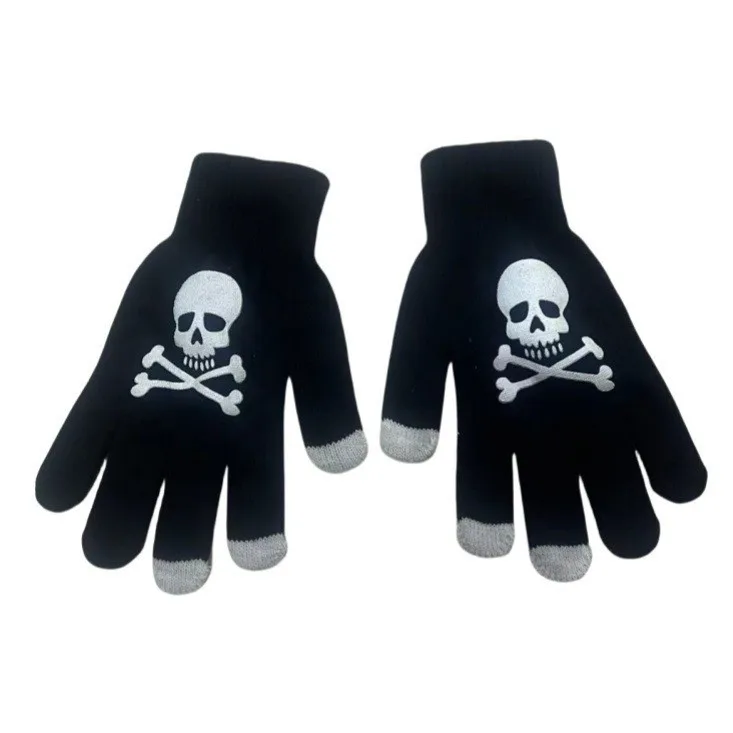 New men's warm gloves autumn and winter finger knitting gloves Fashion skull hand pattern gloves Halloween