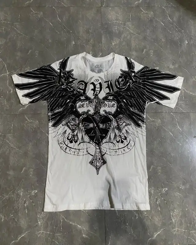 European and American men's summer Gothic angel wing skull print soft and breathable round neck T-shirt outdoor street top - Image 6