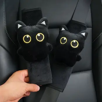 Cuscinetti Imbottiti per Cinture di Sicurezza Auto a Forma di Gatto Nero, Protezioni Morbide in Peluche per Spalle, Accessori Interni Auto