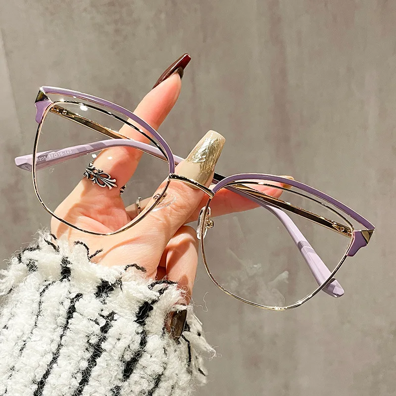 Anti Blue Light Nearsighted Glasses For Women Optical Myopia Eyeglasses Fashion Hollow Cat Eye Glasses Frame Points Minus -1 -3 2
