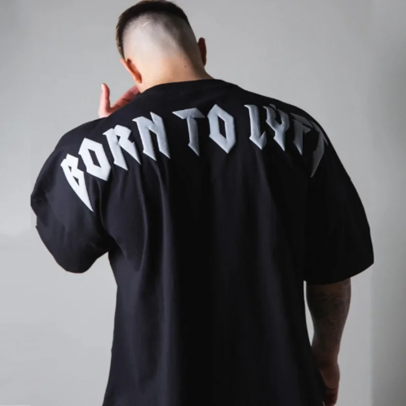 Sport T Shirt Men Bodybuilding Print Loose Short Sleeve Workout Fitness T-shirt