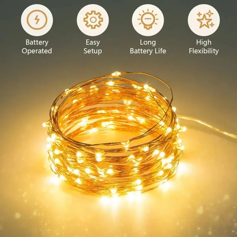 LED String Lights 1PC LED Small Lights Christmas Bouquet Decor Atmosphere Copper Wire Color Lights Battery Box Strip