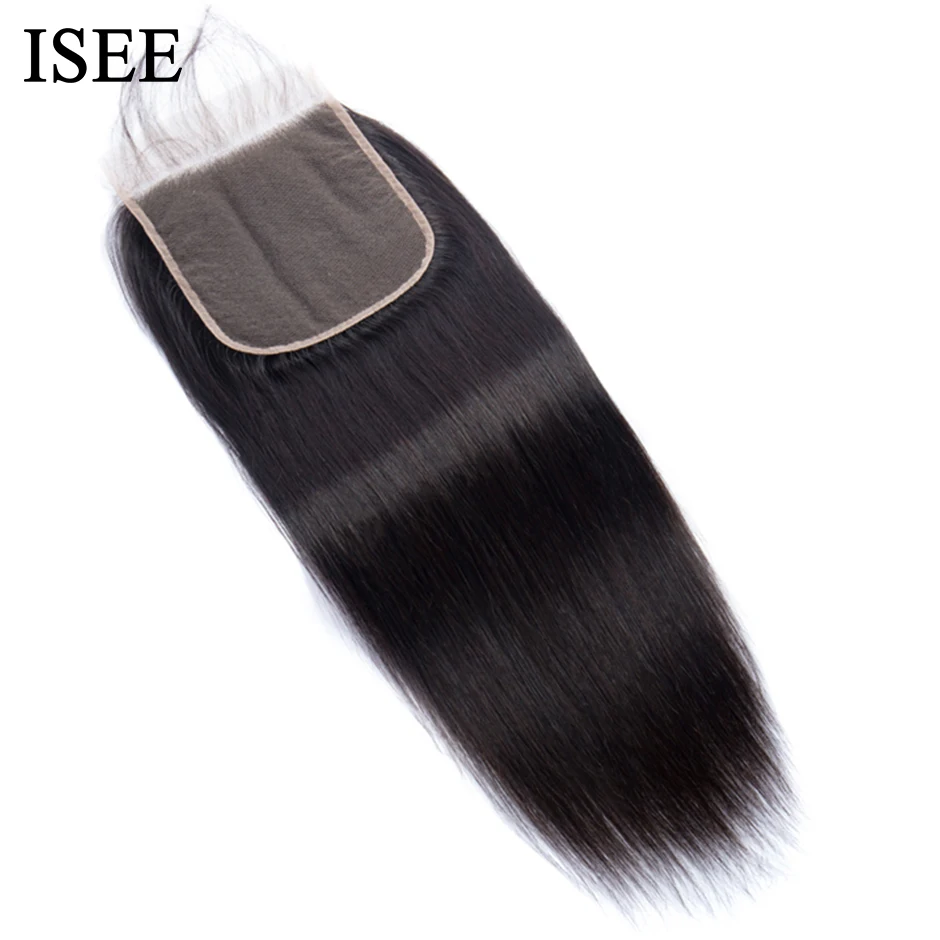 ISEE HAIR Malaysian Straight Hair Closure Free Part Lace Closure Hand Tied Remy Human Hair Extension Can Be Dyed
