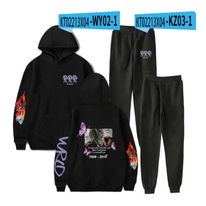 Juice WRLD 남성용 후드 스웻셔츠 및 바지, 풀오버 후드, 스포츠웨어 수트, 로파 옴브레, 캐주얼 남성 의류, 2 피스 세트